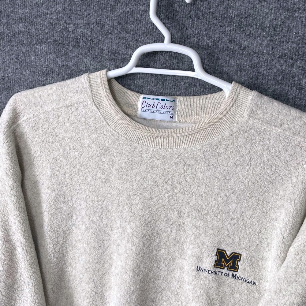 Vintage University of Michigan Soft Crewneck Sweatshirt Mens Medium Cream Fleece